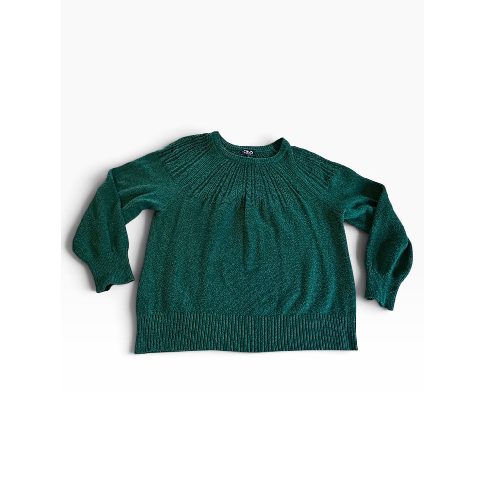 Chaps Sweater Womens XL Green Cable Knit Yoke Crew Neck Long Sleeve